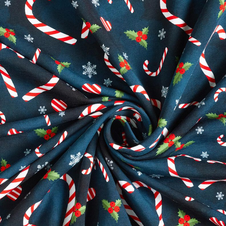 Francouzské froté letní teplákovina Srdce z cukrové hůlky | Glitzerpüppi – noční modrá/chili, image number 3