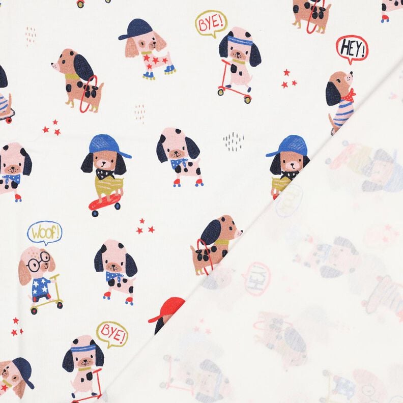 Bavlněný žerzej Pes na skateboardu digitální potisk | Poppy Fabrics – slonová kost/růžově zlatá, image number 4