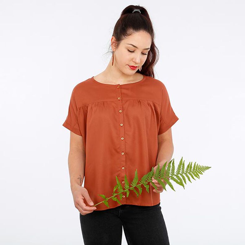FRAU SUZY – volná halenka s krátkým rukávem a záhybky, Studio Schnittreif | XS - XXL,  image number 4