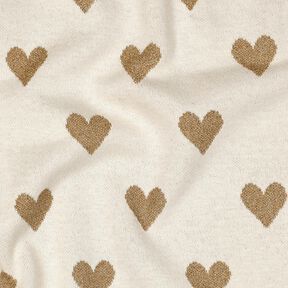 Žakárový žerzej Třpytivé srdce | Poppy Fabrics – přírodni/zlatá metalická, 
