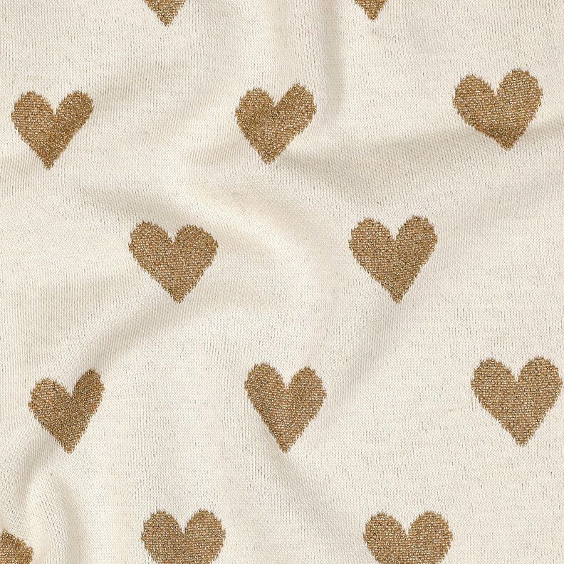 Žakárový žerzej Třpytivé srdce | Poppy Fabrics – přírodni/zlatá metalická,  image number 2
