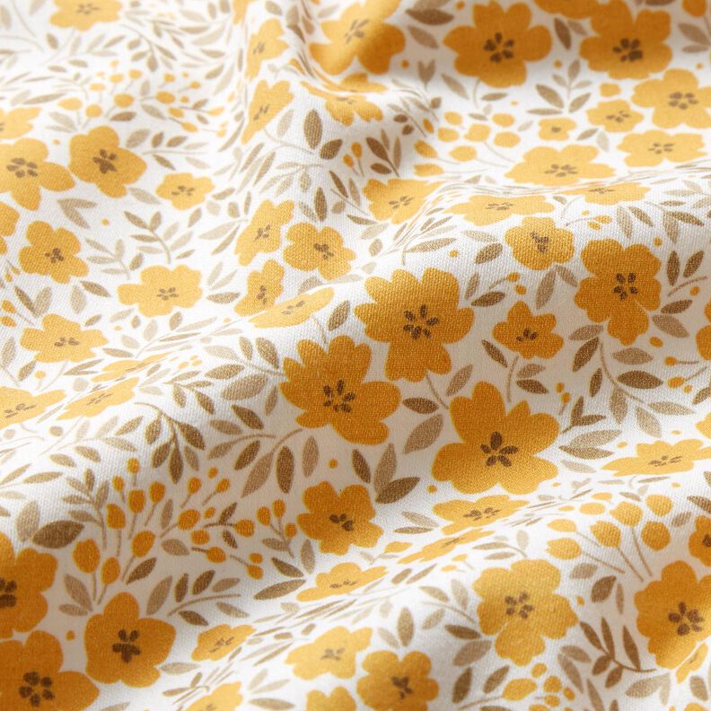 Dekorační látka Bavlněný satén Moře květů – hořčicove žlutá/bílá,  image number 2