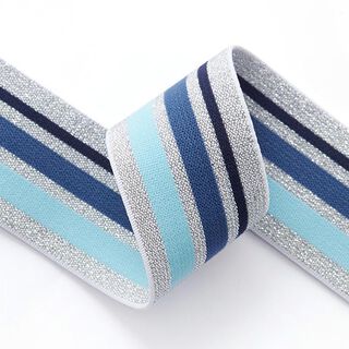 Gumová stuha Glitter [ 4 cm ] – stříbrná/světle modra, 