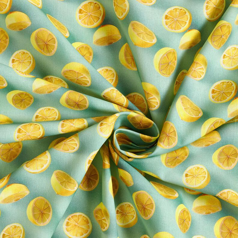 Bavlněná látka Popelín Čerstvé citrony – eukalyptová/citrónově žlutá, image number 3