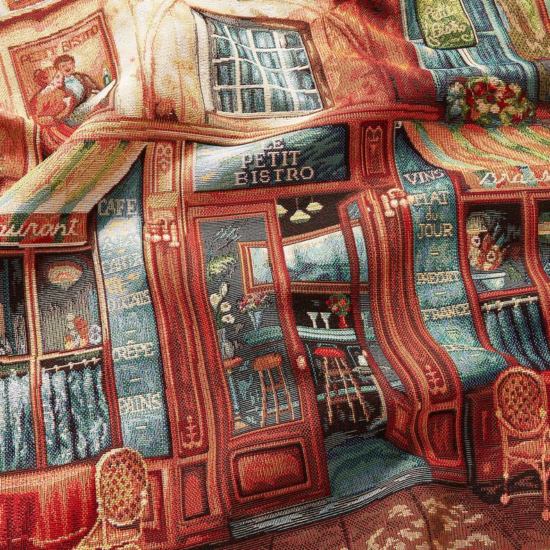 Dekorační panel Gobelín Francouzské bistro – modrá/terracotta, image number 2
