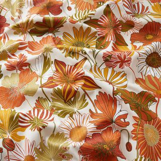 Dekorační látka Panama Barevné květy – kremová/terracotta, 