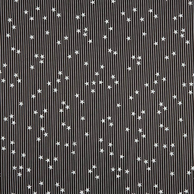 Bavlněný popelín Pruhy a hvězdy – černá/bílá,  image number 1