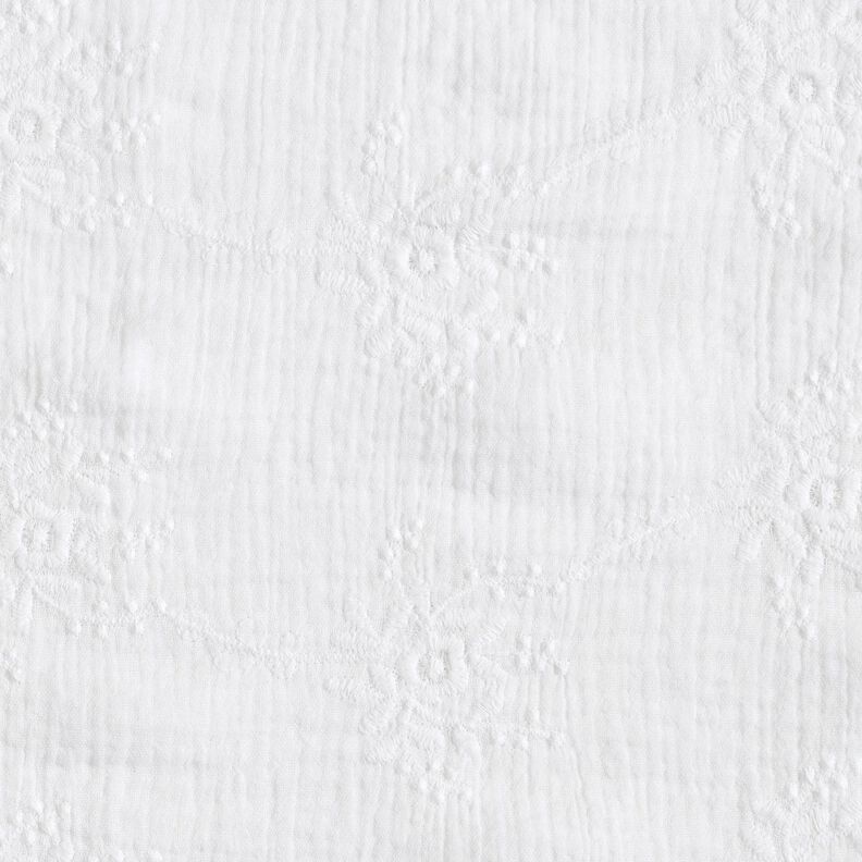 Mušelín / dvojitá mačkaná tkanina Květinový úponek tón v tónu – bílá,  image number 1