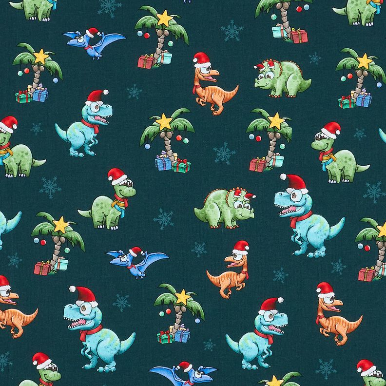 Francouzské froté letní teplákovina Vánoční dinosauři pod palmami | Glitzerpüppi –, image number 1