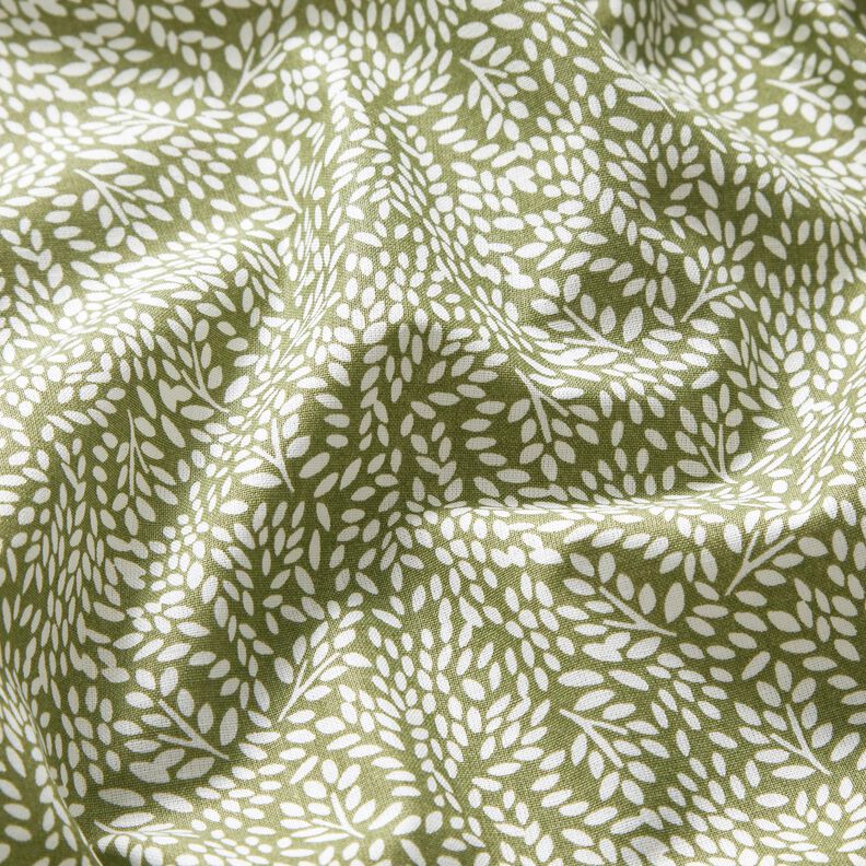 Bavlněná látka Kreton Mini listy – světle khaki/bílá,  image number 2