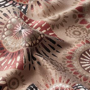 Dekorační látka Žakár Elegantní mandala – tmavá taupe/burgundská červená, 