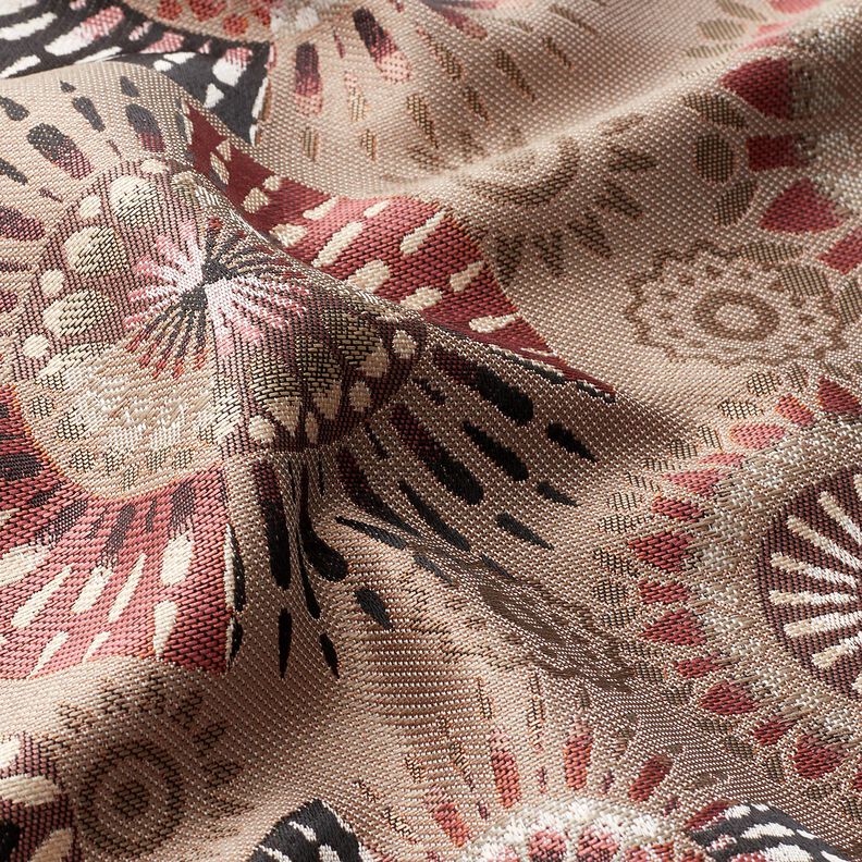 Dekorační látka Žakár Elegantní mandala – tmavá taupe/burgundská červená,  image number 2