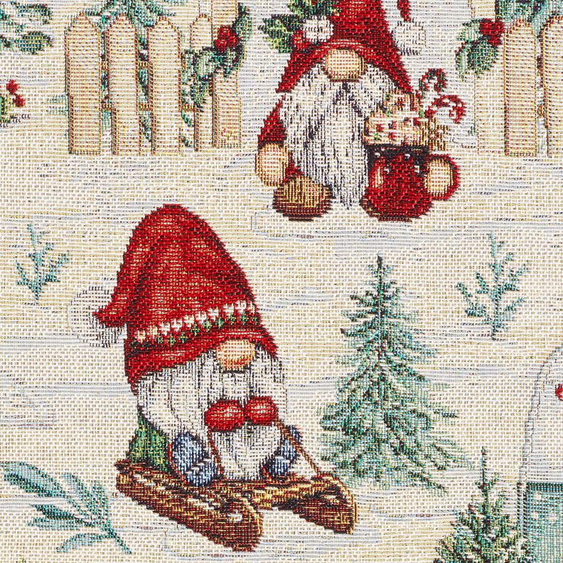Dekorační látka Gobelín Vánoční skřítci – světle béžová/červená, image number 6