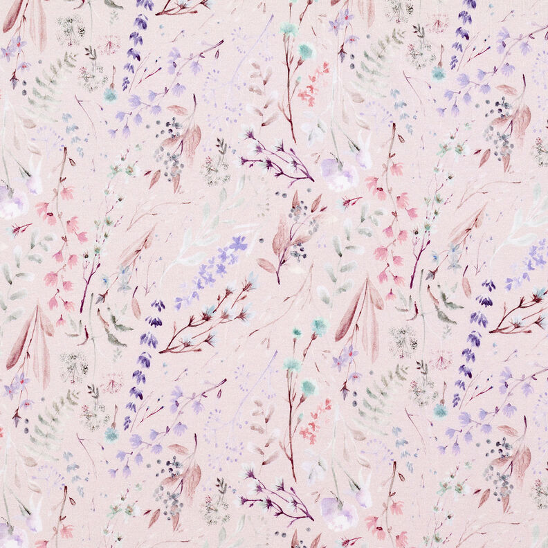 Viskózový žerzej  jemné květy a listy – světle starorůžová,  image number 1