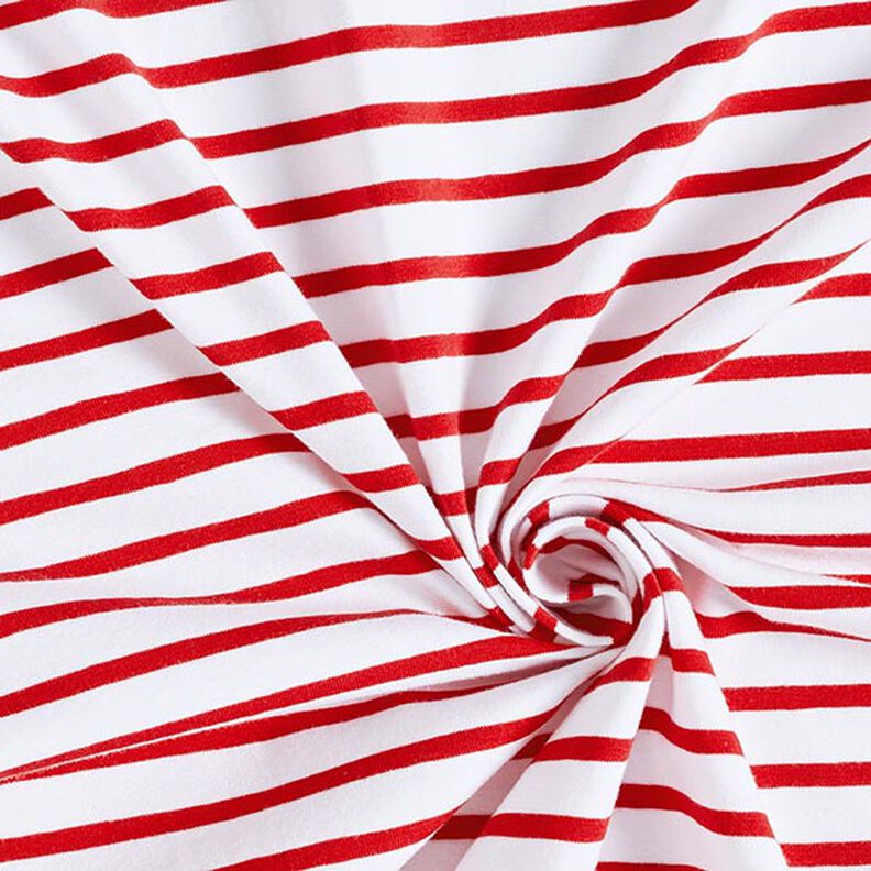 Bavlněný žerzej úzké a široké proužky – bílá/červená,  image number 3