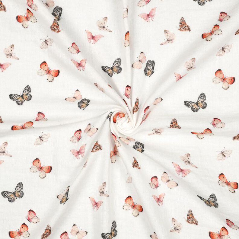 Mušelín / dvojitá mačkaná tkanina Krásní motýly digitální potisk | Poppy Fabrics – slonová, image number 3