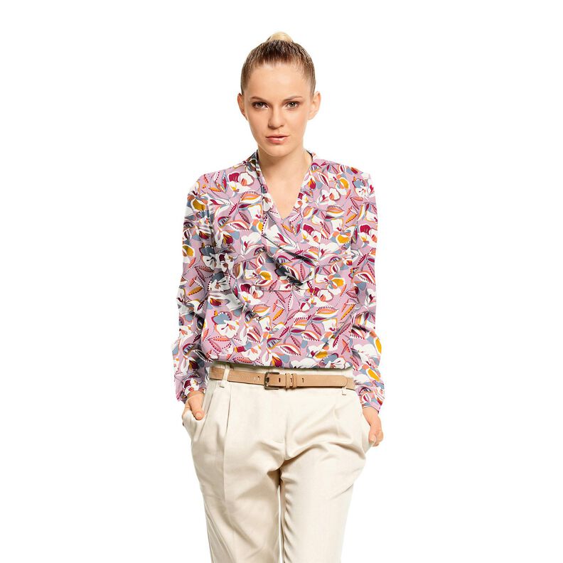 Viskózová tkanina grafické květy a listy – vlněná bílá/tmavě starorůžová,  image number 5