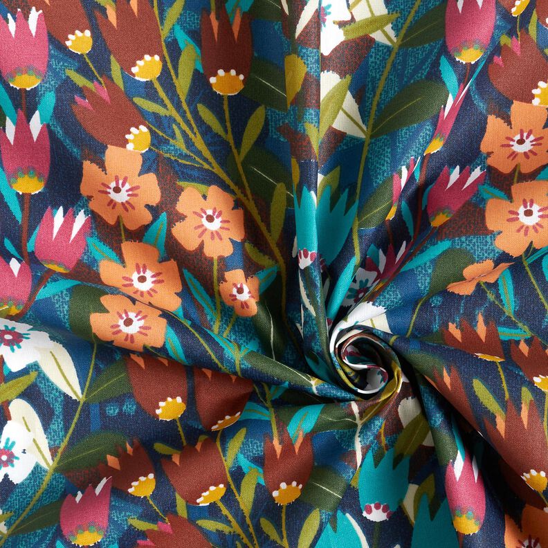 Povrstven&aacute; bavlna Květinov&aacute; směs &ndash; petrolejov&aacute;/burgundsk&aacute; červen&aacute;,  image number 3