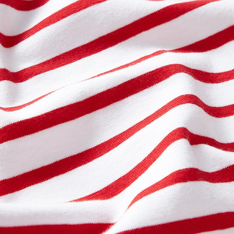 Bavlněný žerzej úzké a široké proužky – bílá/červená,  image number 2