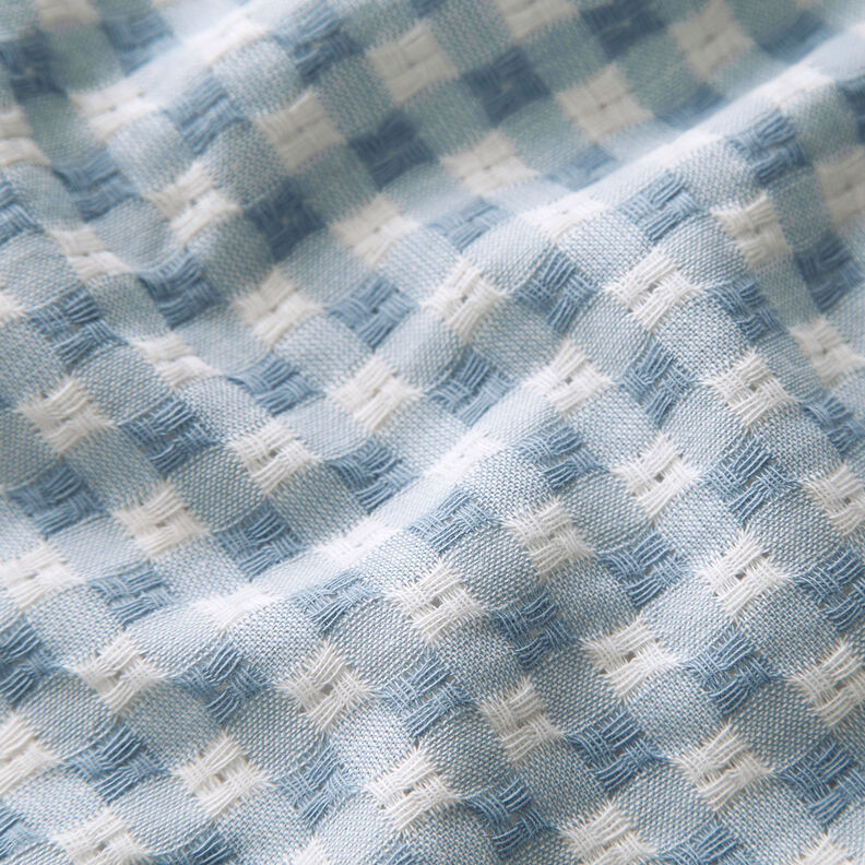 Bavlněná látka se strukturovanou kostkou – bílá/světle modra,  image number 2