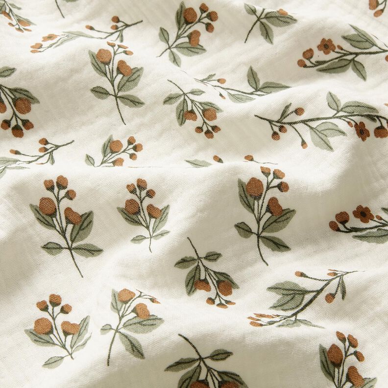 Mušelín / dvojitá mačkaná tkanina Květinové snítky | by Poppy – vlněná bílá,  image number 2