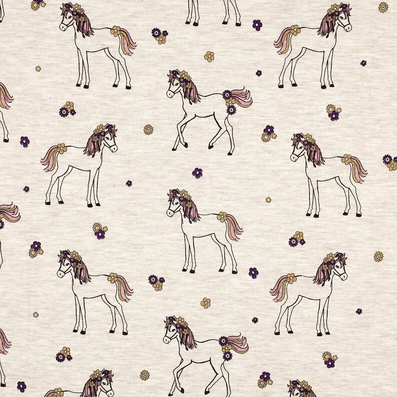 Bavlněný žerzej Třpytivý květinový kůň | Poppy Fabrics – přírodni/zlatá,  image number 1
