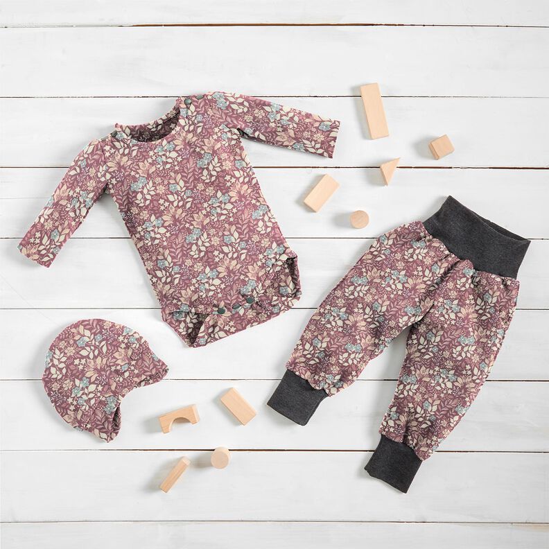 Bavln?ný flanel Podzimní kv?tinová louka – švestková,  image number 5