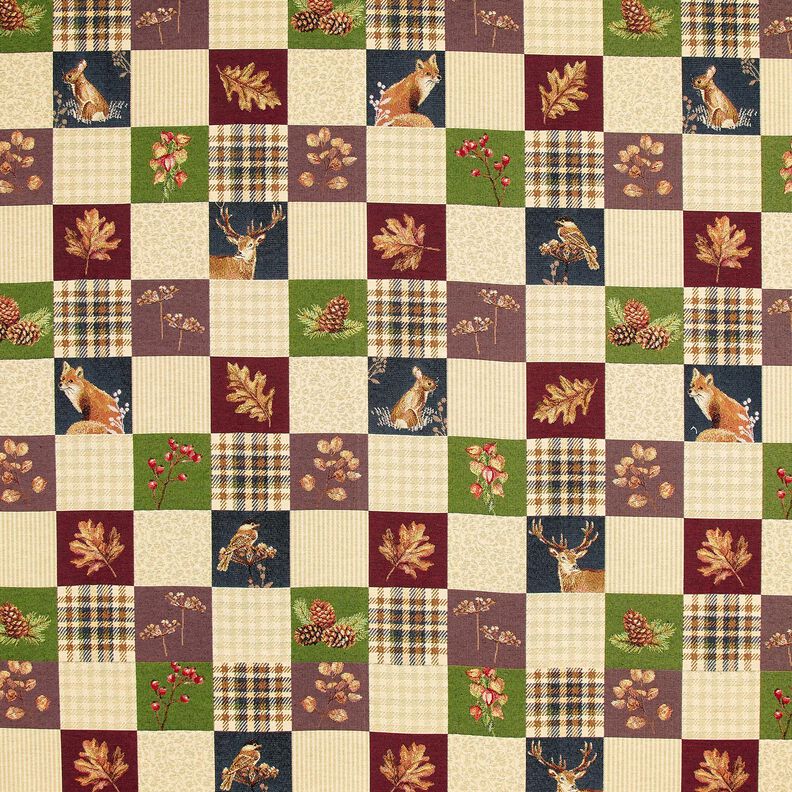 Dekoračn&iacute; l&aacute;tka Gobel&iacute;n podzimn&iacute; patchwork &ndash; světle b&eacute;žov&aacute;/karm&iacute;nově červen&aacute;,  image number 1