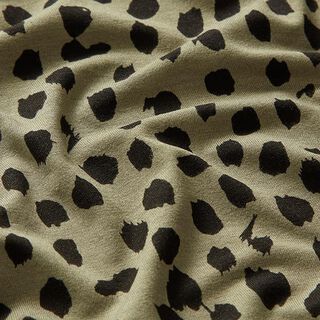 Viskózový žerzej Leopardí puntíky – khaki/černá, 