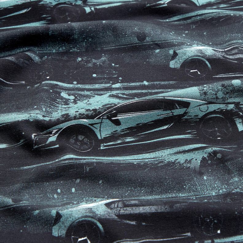 Bavlněný žerzej Závodní auto digitální potisk – černá/perlově šedá,  image number 2