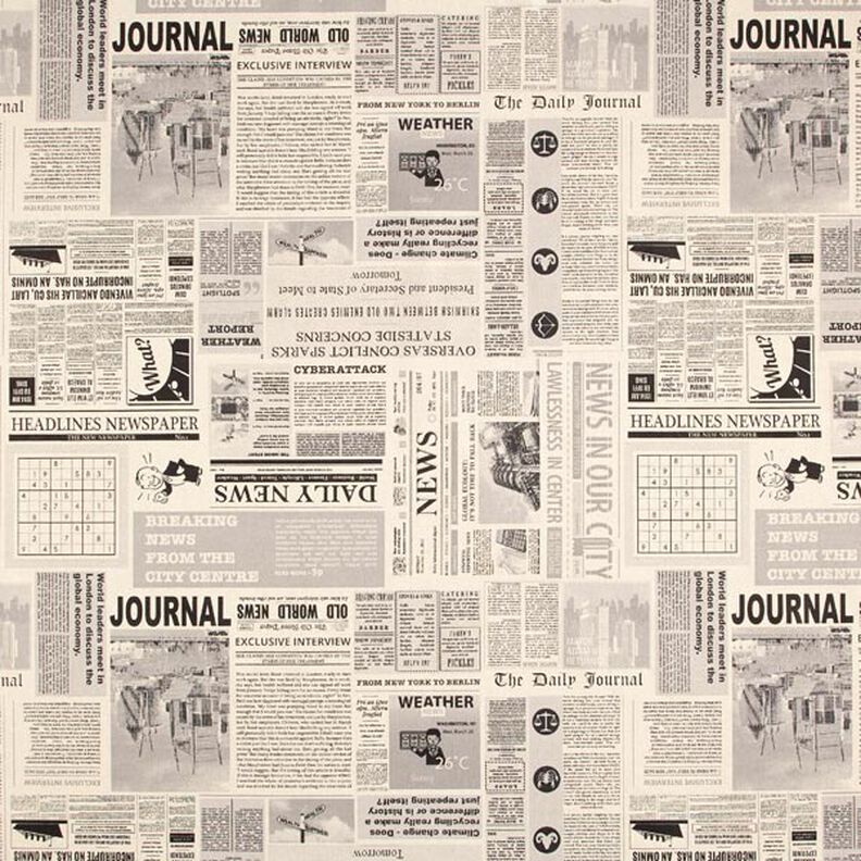 Dekorační látka Polopanama vintage noviny – přírodni/černá,  image number 1