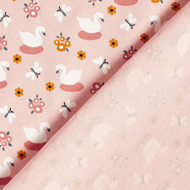 Bavlněný žerzej Roztomilé labutě – světle růžová/bílá,  image number 4