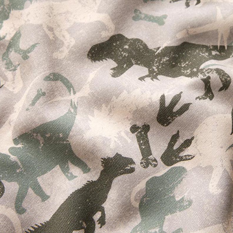 Teplákovina počesaná Dinosauři s maskovacím vzorem Melír – taupe (šedohnědá)/rákosove zelená,  image number 2