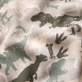 Teplákovina počesaná Dinosauři s maskovacím vzorem Melír – taupe (šedohnědá)/rákosove zelená, 