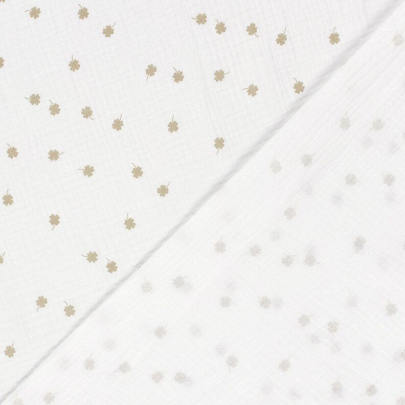 Mušelín / dvojitá mačkaná tkanina Šťastný jetel – vlněná bílá/pistáciová,  image number 4