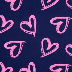Francouzské froté letní teplákovina Džínový vzhled neonová srdíčka – noční modrá/zářivě růžová, 