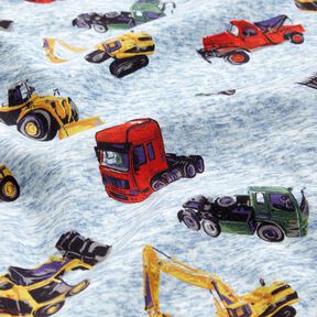 Alpenfleece Nákladní automobily a bagry – džínově modrá/šedá,  Alpenfleece Nákladní automobily a bagry – džínově modrá/šedá,