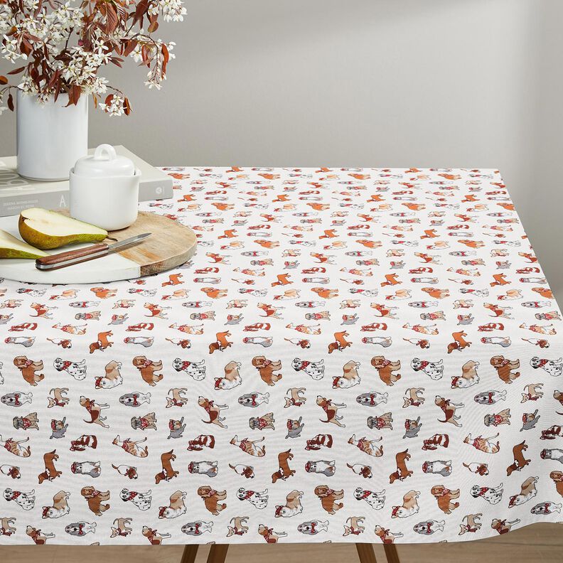 Bavlněná látka Kreton hraví psi – středně hnědá/slonová kost,  image number 6