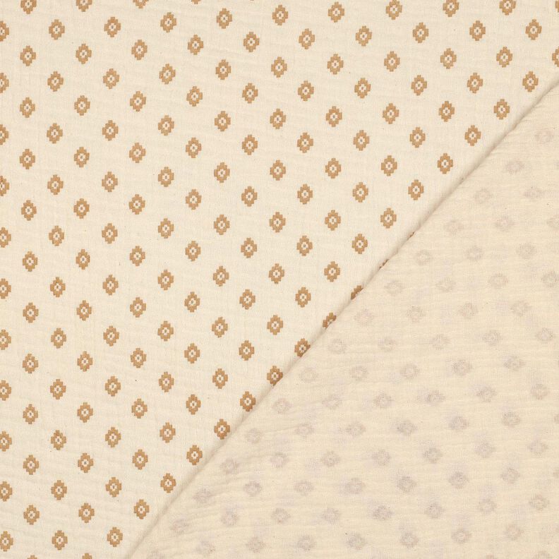 GOTS Mušelín / dvojitá mačkaná tkanina Boho diamantový vzor | Poppy Fabrics – kremová/skořicová, image number 4