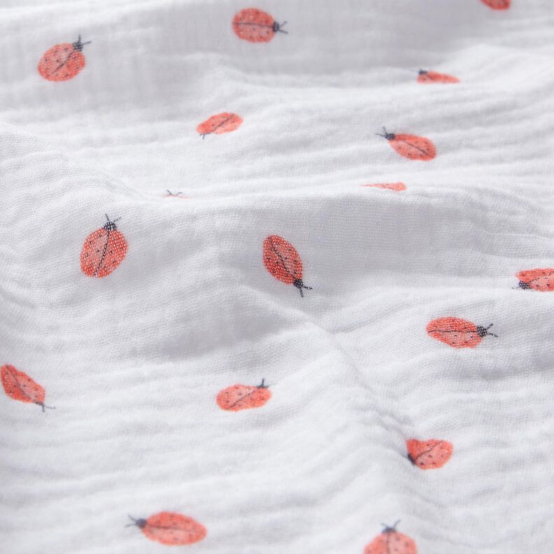 Mušelín / dvojitá mačkaná tkanina Beruška digitální potisk | Poppy Fabrics – bílá,  image number 2