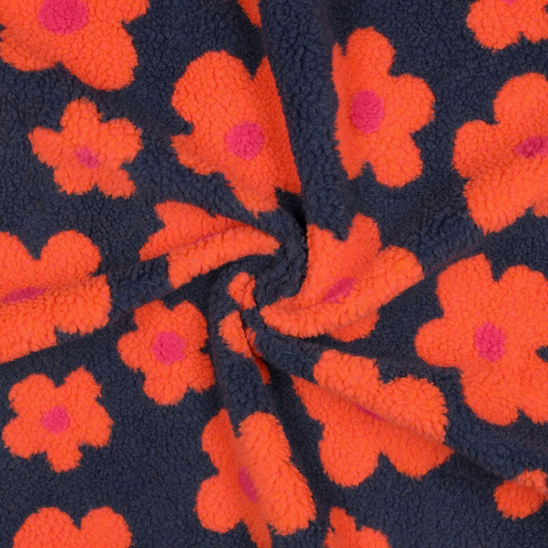 Plyš teddy Květiny | Poppy Fabrics – namornicka modr/oranžová, image number 4