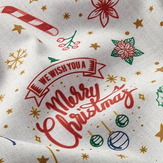 Dekorační látka Polopanama Merry Christmas – přírodni, 