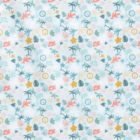 Bio bavlněný popelín Palmový svět – baby modra/světle mátová,  Bio bavlněný popelín Palmový svět – baby modra/světle mátová,