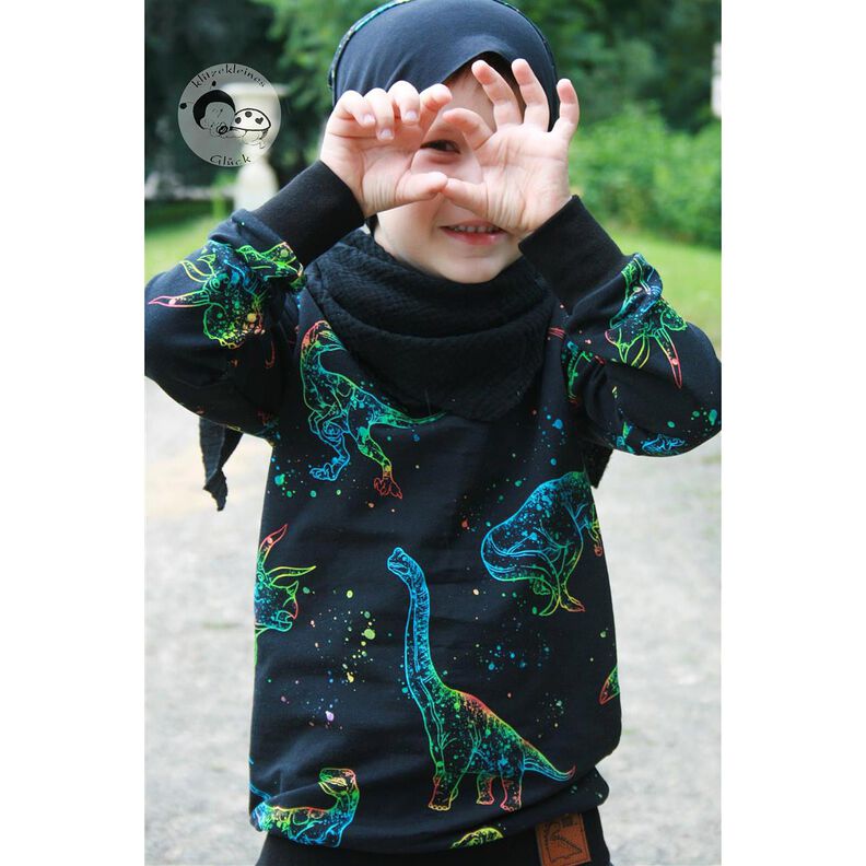 Bavlněný žerzej Dino obrysy | Glitzerpüppi – černá/mix barev,  image number 3