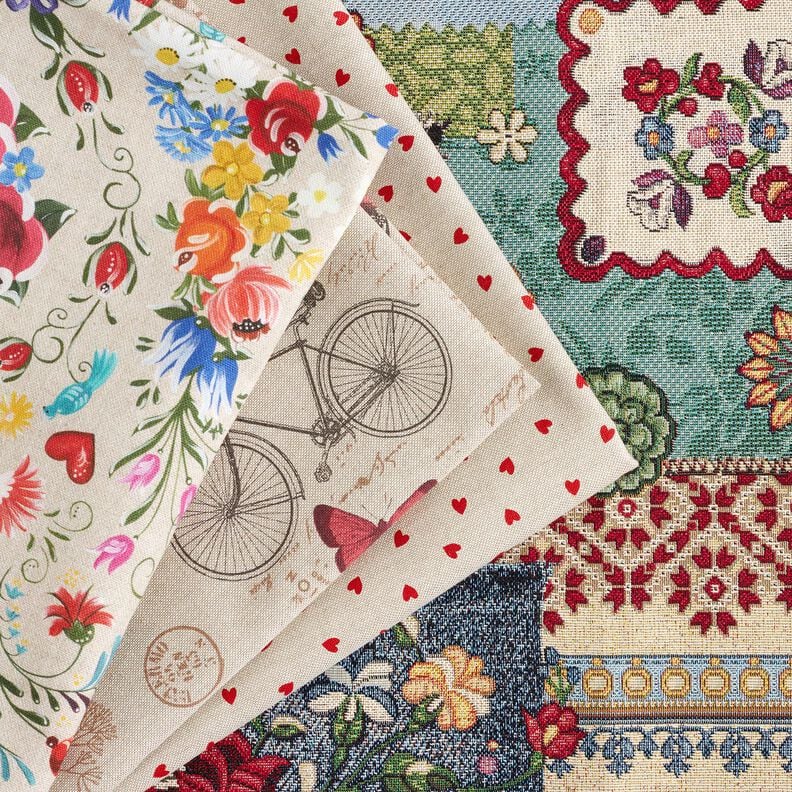 Dekorační látka Gobelín Patchwork džíny – světle béžová/džínově modrá, image number 5