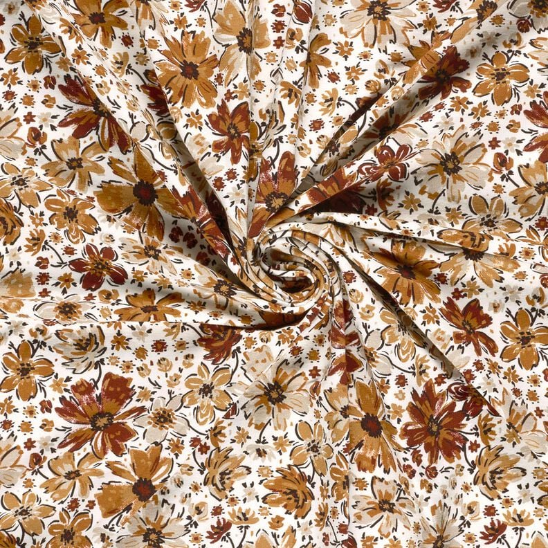 Digit&aacute;ln&iacute; tisk French Terry letn&iacute; tepl&aacute;kovina kreslen&eacute; květiny &ndash; b&iacute;l&aacute;/terakotov&aacute;,  image number 3