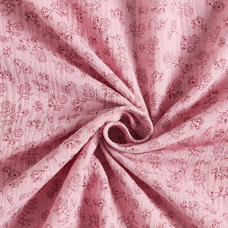 Mušelín / dvojitá mačkaná tkanina Malé úponky květů – růžová,  image number 3