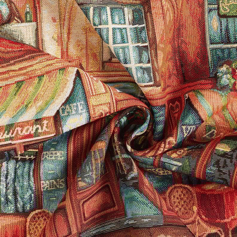 Dekorační panel Gobelín Francouzské bistro – modrá/terracotta,  image number 3