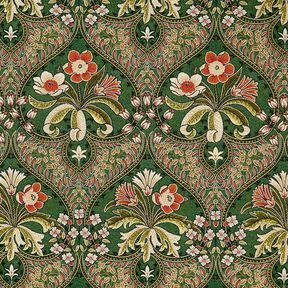 Dekorační látka Gobelín Květinové ornamenty – zelená/světle oranžová, 