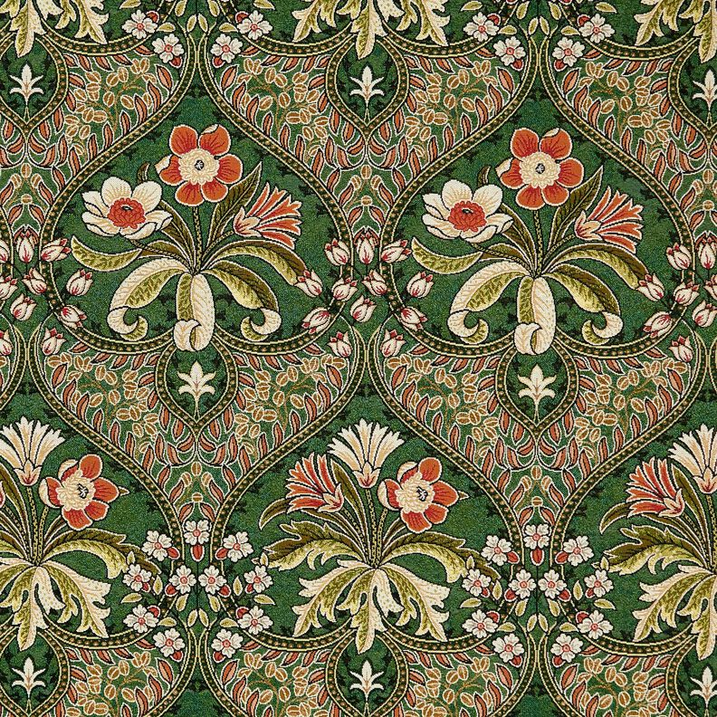 Dekorační látka Gobelín Květinové ornamenty – zelená/světle oranžová, image number 1